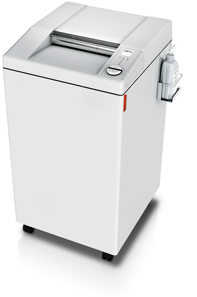 Image of a grey office shredder with self oiling function.